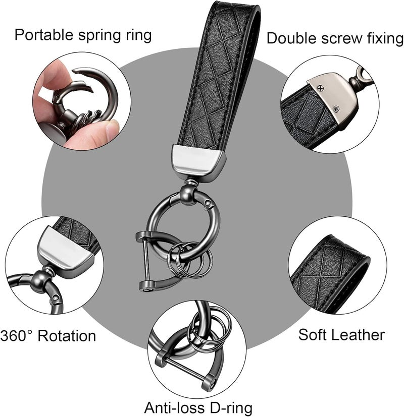 STACCTE Store Leather Keychain, Universal Decorative Car Key Holder, Anti-lost D-ring, 360 Degree Rotatable Key Fob Keychain for Men and Women (Black) - Image 3